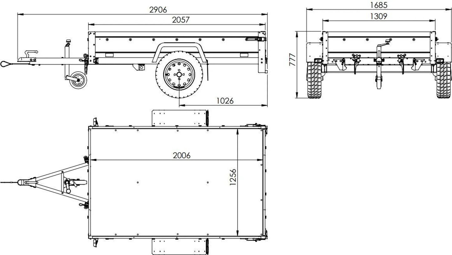 Car trailer GARDEN TRAILER 201 TIPP with support wheel, tarpaulin and high frame